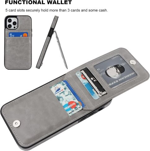KIHUWEY for iPhone 12/12 Pro Wallet Case Card Holder Kickstand, Black in Kuwait