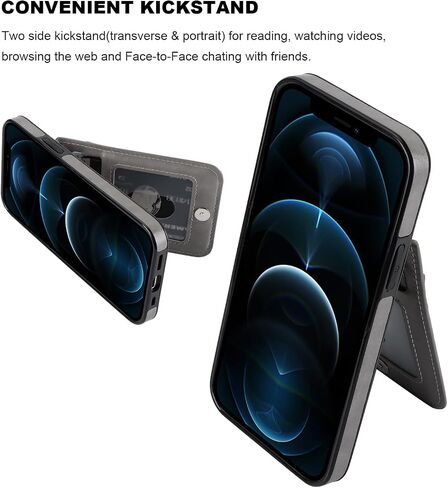 KIHUWEY for iPhone 12/12 Pro Wallet Case Card Holder Kickstand, Black in Kuwait