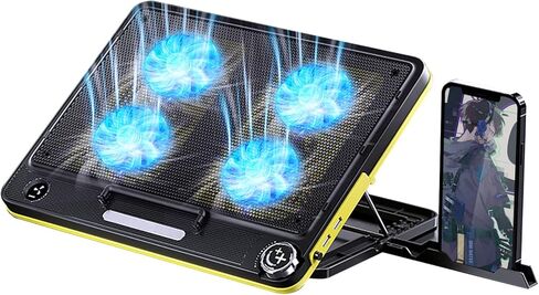 LIENS Laptop Cooling Pad 12"-17" Cooler Pad Chill Mat 4 Quiet Fans LED Lights and 2 USB 2.0 Ports Adjustable Mounts Laptop Stand Height Angle,Black/Yellow in Kuwait