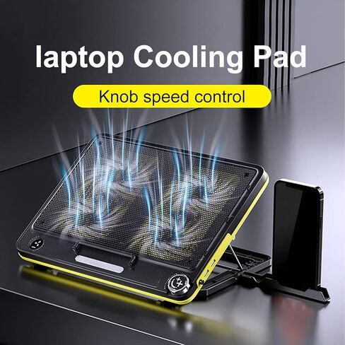 LIENS Laptop Cooling Pad 12"-17" Cooler Pad Chill Mat 4 Quiet Fans LED Lights and 2 USB 2.0 Ports Adjustable Mounts Laptop Stand Height Angle,Black/Yellow in Kuwait