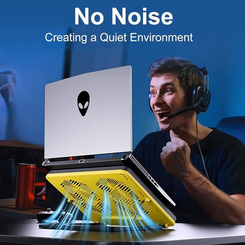 LIENS Laptop Cooling Pad 12"-17" Cooler Pad Chill Mat 4 Quiet Fans LED Lights and 2 USB 2.0 Ports Adjustable Mounts Laptop Stand Height Angle,Black/Yellow in Kuwait
