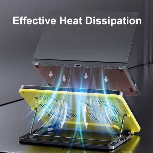 LIENS Laptop Cooling Pad 12"-17" Cooler Pad Chill Mat 4 Quiet Fans LED Lights and 2 USB 2.0 Ports Adjustable Mounts Laptop Stand Height Angle,Black/Yellow in Kuwait