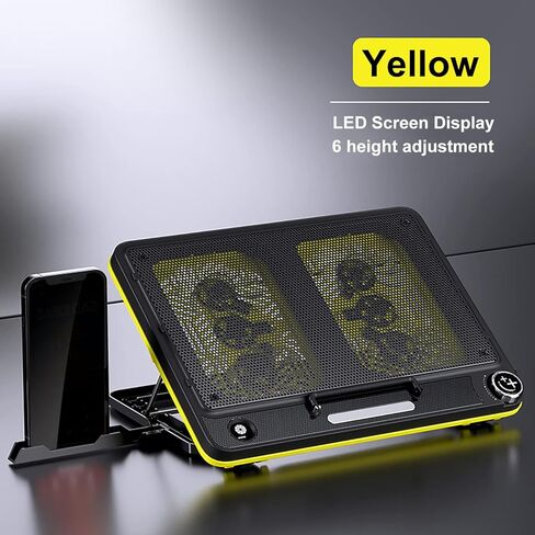 LIENS Laptop Cooling Pad 12"-17" Cooler Pad Chill Mat 4 Quiet Fans LED Lights and 2 USB 2.0 Ports Adjustable Mounts Laptop Stand Height Angle,Black/Yellow in Kuwait