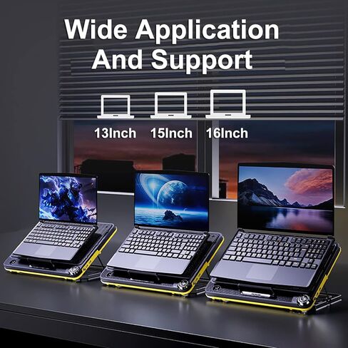 LIENS Laptop Cooling Pad 12"-17" Cooler Pad Chill Mat 4 Quiet Fans LED Lights and 2 USB 2.0 Ports Adjustable Mounts Laptop Stand Height Angle,Black/Yellow in Kuwait