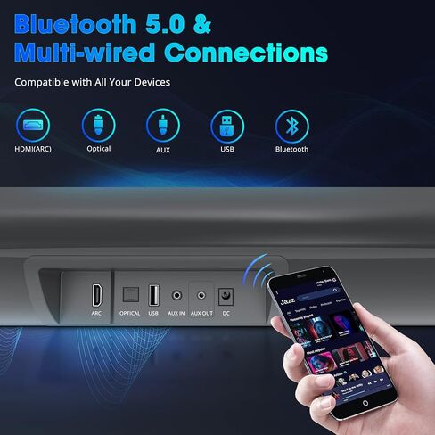 شريط صوت 80 وات 34 بوصة، مكبر صوت Bestisan Soundbar Bluetooth 5.0 لاسلكي وسلكي للمسرح المنزلي (DSP، صوت جهير قابل للتعديل، كابل بصري متضمن، تجربة خالية من القلق لمدة 90 يومًا) in Kuwait