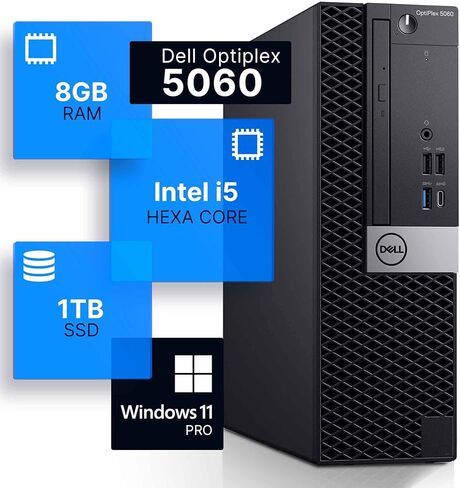Dell Optiplex 5060 Desktop Computer | Hexa Core Intel i5 (3.2) | 32GB DDR4 RAM | 1TB SSD Solid State | Windows 11 Professional | Home or Office PC (Renewed), Black in Kuwait