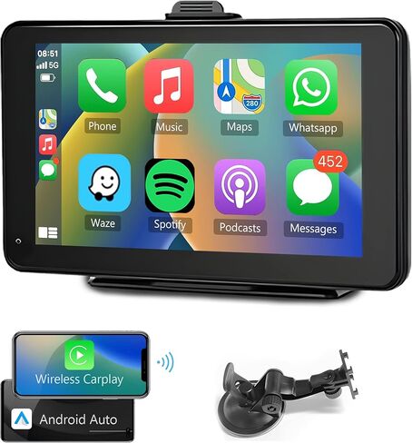 Podofo ستيريو سيارة محمول لاسلكي Apple Carplay Android شاشة سيارة قابلة للسحب، راديو بشاشة لمس 7 بوصة مع أزرار/بلوتوث/Airplay/وصلة مرآة/GPS/كاميرا احتياطية/بطاقة TF 64 جيجا/كابل AUX/SWC in Kuwait