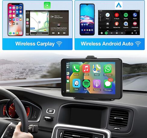 Podofo ستيريو سيارة محمول لاسلكي Apple Carplay Android شاشة سيارة قابلة للسحب، راديو بشاشة لمس 7 بوصة مع أزرار/بلوتوث/Airplay/وصلة مرآة/GPS/كاميرا احتياطية/بطاقة TF 64 جيجا/كابل AUX/SWC in Kuwait