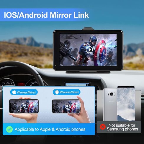 Podofo ستيريو سيارة محمول لاسلكي Apple Carplay Android شاشة سيارة قابلة للسحب، راديو بشاشة لمس 7 بوصة مع أزرار/بلوتوث/Airplay/وصلة مرآة/GPS/كاميرا احتياطية/بطاقة TF 64 جيجا/كابل AUX/SWC in Kuwait