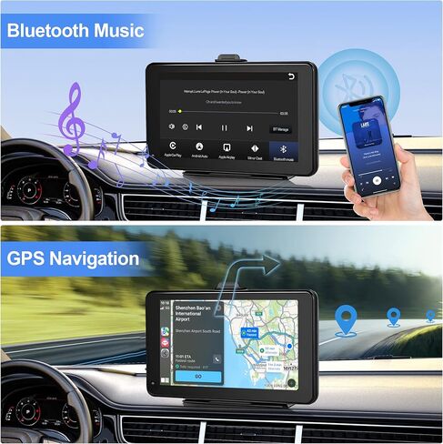 Podofo ستيريو سيارة محمول لاسلكي Apple Carplay Android شاشة سيارة قابلة للسحب، راديو بشاشة لمس 7 بوصة مع أزرار/بلوتوث/Airplay/وصلة مرآة/GPS/كاميرا احتياطية/بطاقة TF 64 جيجا/كابل AUX/SWC in Kuwait