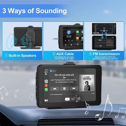 Podofo ستيريو سيارة محمول لاسلكي Apple Carplay Android شاشة سيارة قابلة للسحب، راديو بشاشة لمس 7 بوصة مع أزرار/بلوتوث/Airplay/وصلة مرآة/GPS/كاميرا احتياطية/بطاقة TF 64 جيجا/كابل AUX/SWC in Kuwait