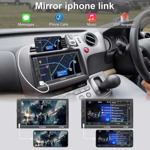 راديو مزدوج الدين، ستيريو سيارة مزدوج الدين مع كاميرا احتياطية، شاشة لمس 7 بوصة للسيارة ستيريو الوسائط المتعددة راديو السيارة يدعم وصلة المرآة/متصل بلوتوث/FM/شحن سريع/TF/USB/EQ/Aux/جهاز التحكم عن بعد/النوع C in Kuwait