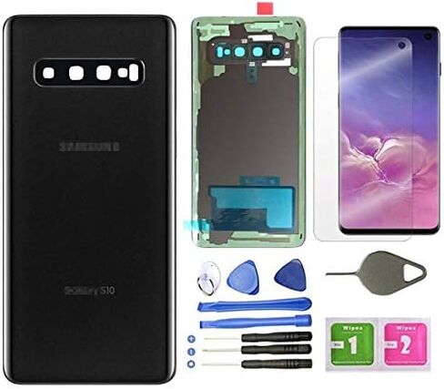 غطاء زجاجي خلفي لهاتف Galaxy S10، باب بديل (مقاوم للماء) مع عدسة الكاميرا والإطار + أجزاء شريط لهاتف Samsung Galaxy S10 SM-G973U/W/F/DS + واقي شاشة + أداة (أبيض بريزم) in Kuwait