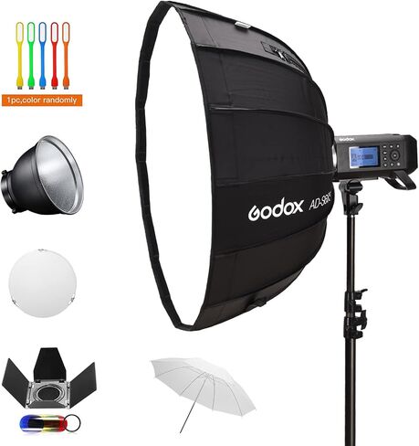 Godox AD400Pro 400Ws Studio Outdoor Strobe Flash Kit, TTL 1/8000s HSS 2.4G GN72 Monolight Light, Lithium Battery with AD-S65S 26"/65cm Godox Mount Grid Softbox, Barn door, Umbrella, Standard Reflector in Saudi Arabia