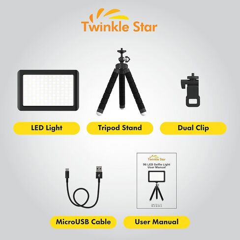 تونكل ستار مصباح فيديو بمشبك قابل لاعادة الشحن بـ96 مصباح LED، 5 الوان و10 مستويات سطوع للجوال، ايفون، اندرويد، ايباد، لابتوب، للماكياج، تيك توك، سيلفي، مدونة الفيديو، مؤتمرات الفيديو/زووم in Kuwait