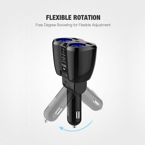 شاحن سيارة USB C، موزع ولاعة سجائر 12/24 فولت 80 وات، منافذ USB مزدوجة من النوع C، مفتاح منفصل، شاشة عرض جهد LED مع مصهر 10 أمبير قابل للاستبدال متوافق مع الهاتف الخلوي المحمول in Kuwait