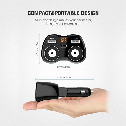 شاحن سيارة USB C، موزع ولاعة سجائر 12/24 فولت 80 وات، منافذ USB مزدوجة من النوع C، مفتاح منفصل، شاشة عرض جهد LED مع مصهر 10 أمبير قابل للاستبدال متوافق مع الهاتف الخلوي المحمول in Kuwait