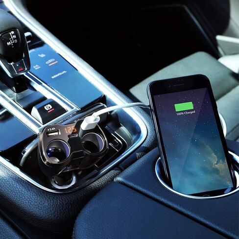 شاحن سيارة USB C، موزع ولاعة سجائر 12/24 فولت 80 وات، منافذ USB مزدوجة من النوع C، مفتاح منفصل، شاشة عرض جهد LED مع مصهر 10 أمبير قابل للاستبدال متوافق مع الهاتف الخلوي المحمول in Kuwait