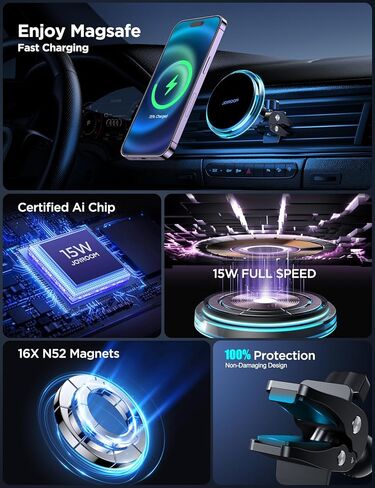 JOYROOM for Magsafe Car Mount Charger 15W [Pro Max Charging], Car Mount for iPhone Wireless Fast Charging, Magnetic Phone Mount Holder for Magsafe Charger Car Phone Holder Vent Fits iPhone15 Pro Max in Kuwait