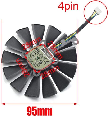 مروحة تبريد بطاقة الرسومات inRobert 95 مم T129215SM 12V 0.25AMP لـ ASUS STRIX-RX470-O4G-GAMING RX580 GTX1050Ti (قطعة واحدة) in Saudi Arabia
