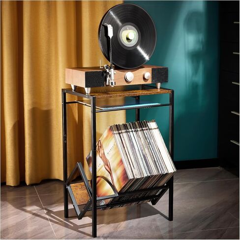 LiebeRen Record Player Stand, Turntable Stand, Record Player Table, Wood Record Player Stand, Turntable Stand With Record Storage, Record Player Holder Can Hold 90 LP Vinyl Storage in Kuwait
