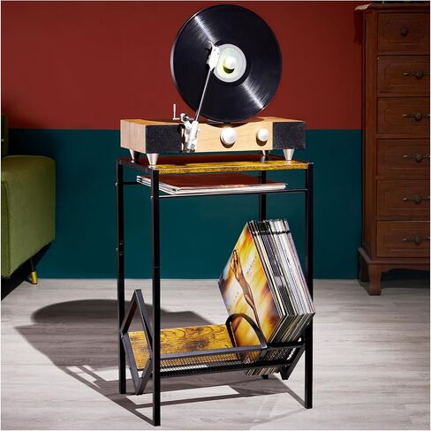 LiebeRen Record Player Stand, Turntable Stand, Record Player Table, Wood Record Player Stand, Turntable Stand With Record Storage, Record Player Holder Can Hold 90 LP Vinyl Storage in Kuwait