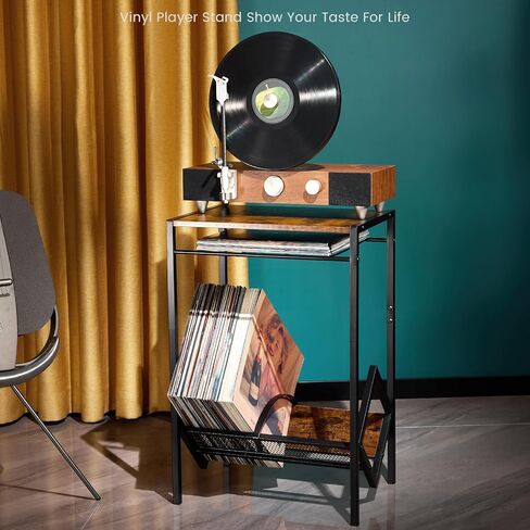 LiebeRen Record Player Stand, Turntable Stand, Record Player Table, Wood Record Player Stand, Turntable Stand With Record Storage, Record Player Holder Can Hold 90 LP Vinyl Storage in Kuwait