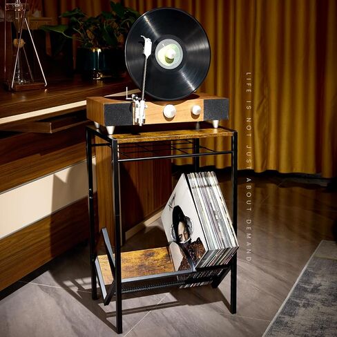 LiebeRen Record Player Stand, Turntable Stand, Record Player Table, Wood Record Player Stand, Turntable Stand With Record Storage, Record Player Holder Can Hold 90 LP Vinyl Storage in Kuwait