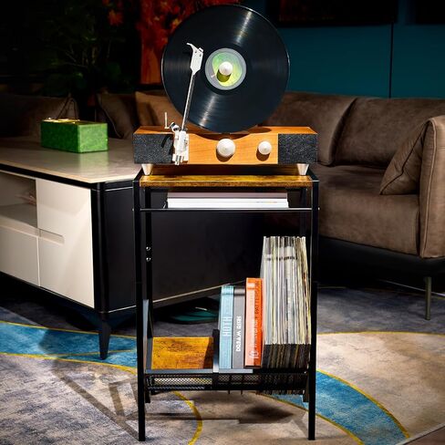 LiebeRen Record Player Stand, Turntable Stand, Record Player Table, Wood Record Player Stand, Turntable Stand With Record Storage, Record Player Holder Can Hold 90 LP Vinyl Storage in Kuwait
