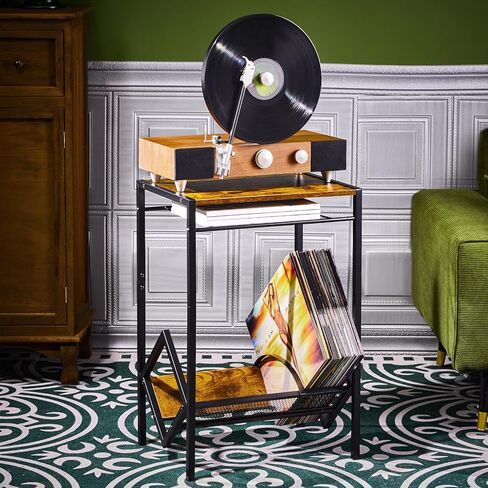LiebeRen Record Player Stand, Turntable Stand, Record Player Table, Wood Record Player Stand, Turntable Stand With Record Storage, Record Player Holder Can Hold 90 LP Vinyl Storage in Kuwait