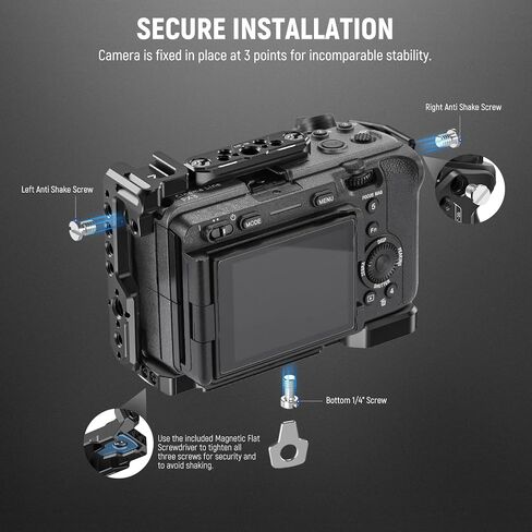 NEEWER FX3/FX30 Camera Cage with HDMI Cable Clamp, NATO Rail, 3/8" ARRI Locating Holes, 1/4" Threads Compatible with Sony FX3 FX30/Original XLR Handle, Compatible with DJI RS2 RS3 Gimbal, CA011 in Kuwait