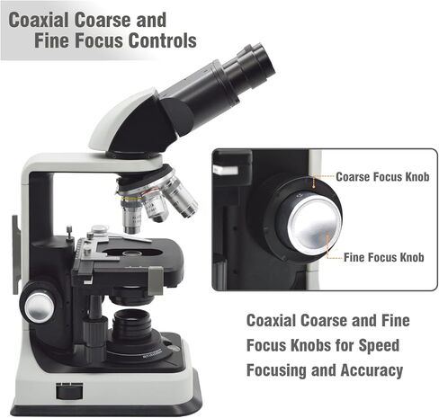 Compound Binocular Microscopes for Adults & Students, Chargeable, 40X-2500X Magnification with 10X/25X Eyepiece, LED Illumination, Abbe Condenser, Double-Layer Mechanical Stage in Kuwait