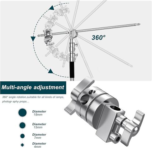 حامل Altson Pro 100% من الفولاذ المقاوم للصدأ عالي التحمل مع ذراع بوم، أقصى ارتفاع 10.5 قدم/320 سم حامل إضاءة للتصوير الفوتوغرافي مع ذراع حمل 4.2 قدم/128 سم، رأسان للقبضة لضوء الاستوديو الأحادي، صندوق ناعم، عاكس in Kuwait