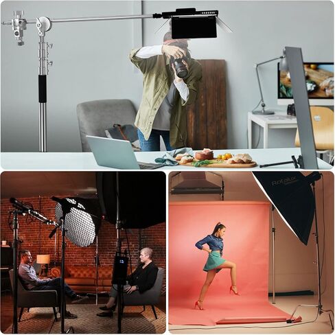 حامل Altson Pro 100% من الفولاذ المقاوم للصدأ عالي التحمل مع ذراع بوم، أقصى ارتفاع 10.5 قدم/320 سم حامل إضاءة للتصوير الفوتوغرافي مع ذراع حمل 4.2 قدم/128 سم، رأسان للقبضة لضوء الاستوديو الأحادي، صندوق ناعم، عاكس in Kuwait