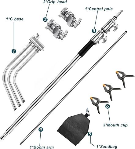 حامل Altson Pro 100% من الفولاذ المقاوم للصدأ عالي التحمل مع ذراع بوم، أقصى ارتفاع 10.5 قدم/320 سم حامل إضاءة للتصوير الفوتوغرافي مع ذراع حمل 4.2 قدم/128 سم، رأسان للقبضة لضوء الاستوديو الأحادي، صندوق ناعم، عاكس in Kuwait