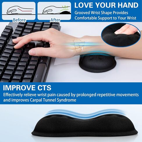 Mouse Wrist Rest, Canjoy 2 Pack Wrist Rest for Mouse Memory Foam Wrist Pad | Soft Fabric Mouse Wrist Rest Pad Support Cushion with Anti-Skid Rubber Base,Ergonomic Pain Relief Mouse Hand Rest (Black) in Saudi Arabia