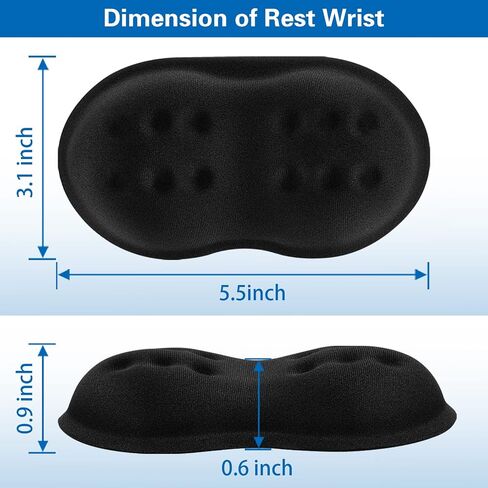 Mouse Wrist Rest, Canjoy 2 Pack Wrist Rest for Mouse Memory Foam Wrist Pad | Soft Fabric Mouse Wrist Rest Pad Support Cushion with Anti-Skid Rubber Base,Ergonomic Pain Relief Mouse Hand Rest (Black) in Saudi Arabia
