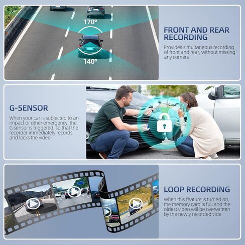 كاميرا داش كام أمامية وخلفية من 3 قنوات، كاميرا داش كام بزاوية واسعة 1080 بكسل 4 بوصات 170 درجة، كاميرا داش للسيارات مع بطاقة 32 جيجابايت، رؤية ليلية فائقة، تسجيل حلقة، مستشعر G، كشف الحركة، وضع ركن السيارة in Kuwait