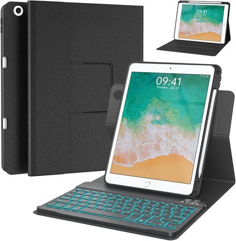 BLUTLOTUS Keyboard case for iPad 5th/6th Generation 2017/2018, 9.7 Inch iPad Air 2 Case, Removable Wireless Backlit Detachable Keyboard, Folio Smart Cover(Black) in Saudi Arabia
