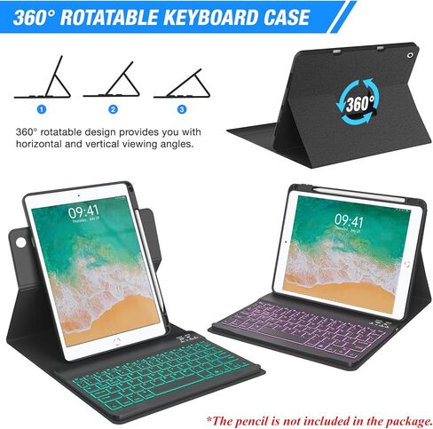 BLUTLOTUS Keyboard case for iPad 5th/6th Generation 2017/2018, 9.7 Inch iPad Air 2 Case, Removable Wireless Backlit Detachable Keyboard, Folio Smart Cover(Black) in Saudi Arabia