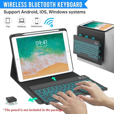 BLUTLOTUS Keyboard case for iPad 5th/6th Generation 2017/2018, 9.7 Inch iPad Air 2 Case, Removable Wireless Backlit Detachable Keyboard, Folio Smart Cover(Black) in Saudi Arabia