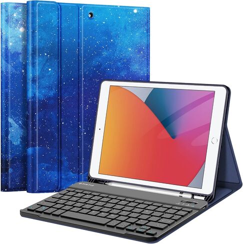 حافظة لوحة مفاتيح Fintie لجهاز iPad الجيل التاسع / الثامن / السابع (2021/2020/2019) مقاس 10.2 بوصة، غطاء خلفي ناعم من مادة TPU مع حامل أقلام، لوحة مفاتيح بلوتوث لاسلكية قابلة للفصل مغناطيسيًا، أسود in Kuwait