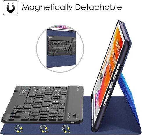 حافظة لوحة مفاتيح Fintie لجهاز iPad الجيل التاسع / الثامن / السابع (2021/2020/2019) مقاس 10.2 بوصة، غطاء خلفي ناعم من مادة TPU مع حامل أقلام، لوحة مفاتيح بلوتوث لاسلكية قابلة للفصل مغناطيسيًا، أسود in Kuwait