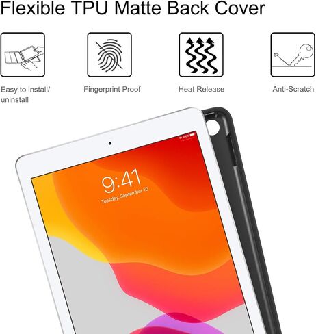 حافظة لوحة مفاتيح Fintie لجهاز iPad الجيل التاسع / الثامن / السابع (2021/2020/2019) مقاس 10.2 بوصة، غطاء خلفي ناعم من مادة TPU مع حامل أقلام، لوحة مفاتيح بلوتوث لاسلكية قابلة للفصل مغناطيسيًا، أسود in Kuwait