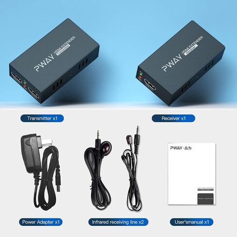 PWAYTEK HDMI عبر موسع إيثرنت، موسع HDMI عبر Cat5e/6/7 واحد 196 قدمًا (60 مترًا)، 1080 بكسل عند 60 هرتز، عالي الدقة ثلاثي الأبعاد، حلقة محلية للخارج، EDID، مع جهاز إرسال واستقبال وظيفة POC للتحكم في الأشعة تحت الحمراء in Kuwait