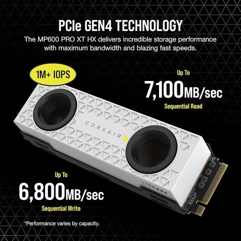 Corsair MP600 PRO XT 8TB Gen4 PCIe x4 NVMe M.2 SSD - قراءة تسلسلية تصل إلى 7000 ميجابايت/ثانية وسرعات كتابة 6100 ميجابايت/ثانية، TLC NAND عالية الكثافة، موزع حرارة من الألومنيوم، عامل الشكل M.2 2280 - أسود in Kuwait