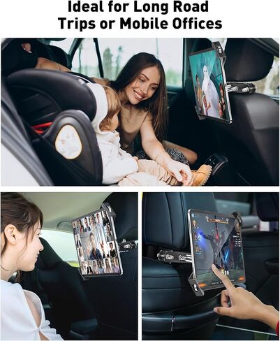 AboveTEK Tablet Holder for Car Headrest- Anti-Theft iPad Car Holder Back Seat, Secure Locking System with 360° Swivel, Universal for 4-11" Tablets, Durable Aluminum Mount for Travel & Business, Black in Saudi Arabia