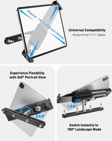 AboveTEK Tablet Holder for Car Headrest- Anti-Theft iPad Car Holder Back Seat, Secure Locking System with 360° Swivel, Universal for 4-11" Tablets, Durable Aluminum Mount for Travel & Business, Black in Saudi Arabia