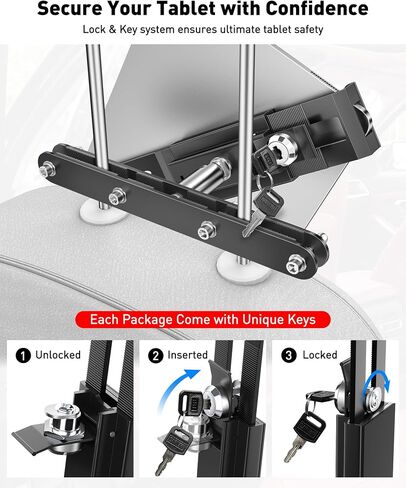 AboveTEK Tablet Holder for Car Headrest- Anti-Theft iPad Car Holder Back Seat, Secure Locking System with 360° Swivel, Universal for 4-11" Tablets, Durable Aluminum Mount for Travel & Business, Black in Saudi Arabia
