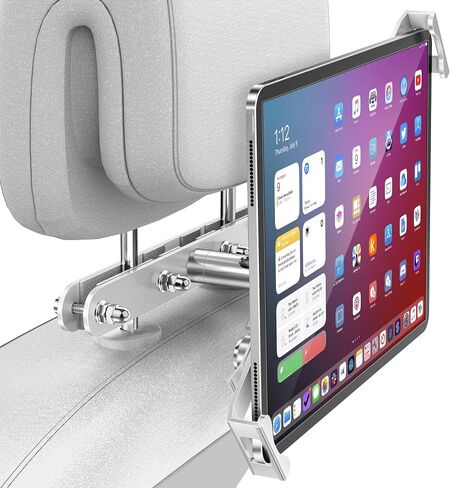 حامل الكمبيوتر اللوحي OverTEK لمسند رأس السيارة - حامل خلفي للسيارة iPad مضاد للسرقة، نظام قفل آمن مع دوران 360 درجة، عالمي للأجهزة اللوحية مقاس 4-11 بوصة، حامل ألومنيوم متين للسفر والأعمال، فضي in Saudi Arabia